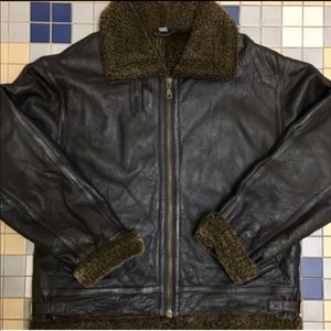 Genuine Shearling Leather Bomber Brown Jacket